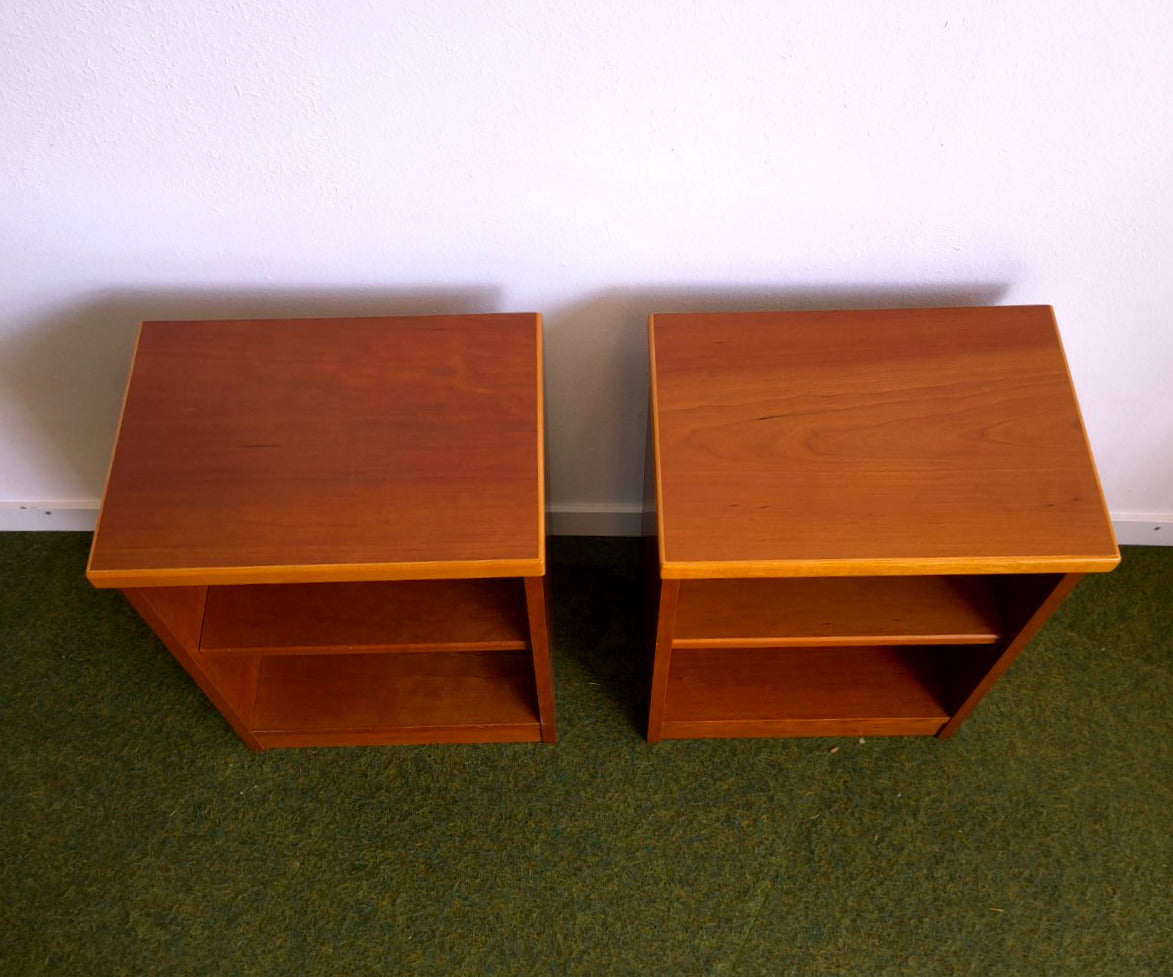 2x Nachttisch Beistelltisch Holz kirschfarben 2 Einlegeböden Schlafzimmer Set