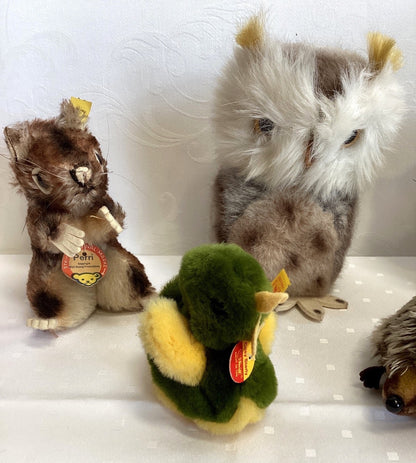 Steiff Konvolut 5 Tiere Perri Eichhörnchen Eule Katze Igel Vogel Ente