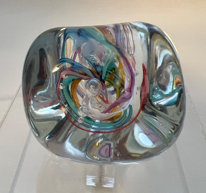 Glas Briefbeschwerer, Paperweight, Farbwirbel, mundgeblasen, Deko