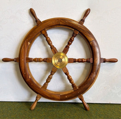 Schiffssteuerrad Holz Messing Nabe Steuerrad 6 Speichen maritime Deko