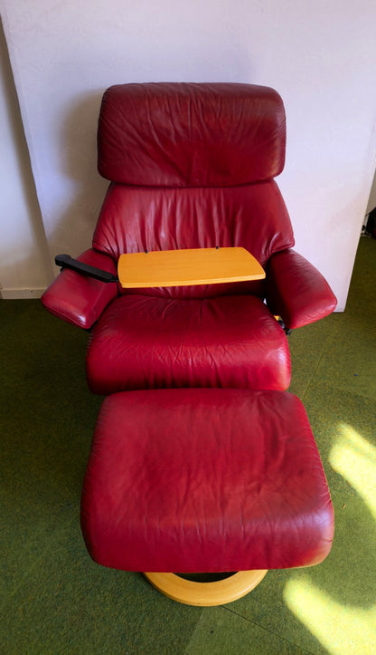 Stressless Ledersessel rot drehbar + Hocker Tablett Relaxsessel Ekornes