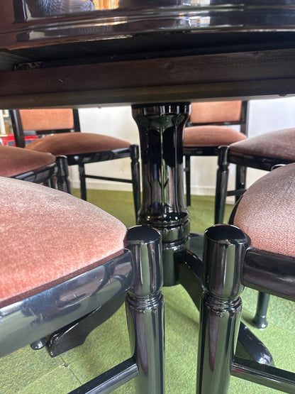 Esstisch rund Wurzelholz + 6 Stühle schwarz Velours rosa Esszimmer-Set