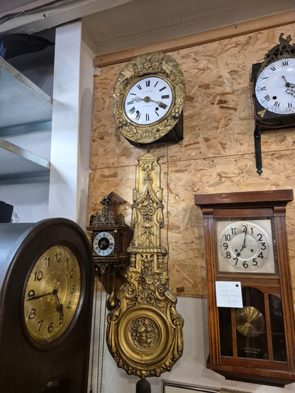 Antike Comtoise Wanduhr F. Bastide à St-Rambert Messing Emaille 19. Jh.