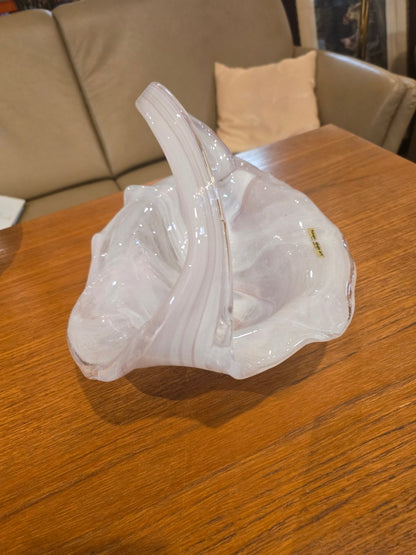 Kaspar single-art Glaskorb mundgeblasen Handarbeit Opalino Rosa Weiß Vintage