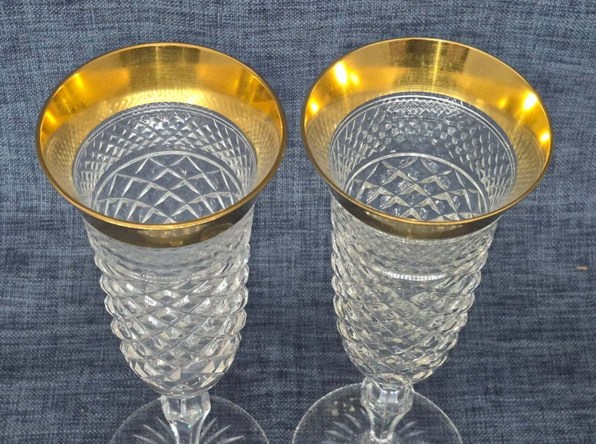 Josephinenhütte - 2 Sektgläser - Serie: Ernestine - 24 Karat Gold - Kristallglas