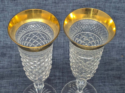 Josephinenhütte - 2 Sektgläser - Serie: Ernestine - 24 Karat Gold - Kristallglas
