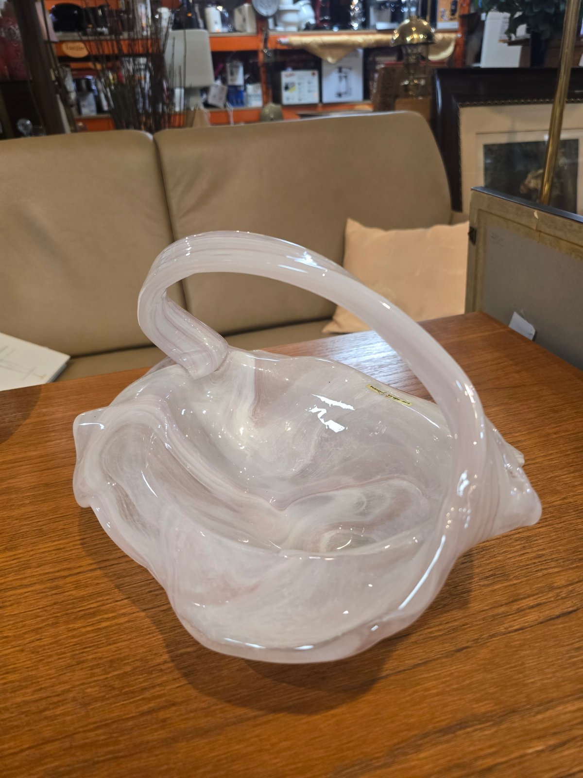 Kaspar single-art Glaskorb mundgeblasen Handarbeit Opalino Rosa Weiß Vintage