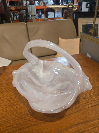 Kaspar single-art Glaskorb mundgeblasen Handarbeit Opalino Rosa Weiß Vintage