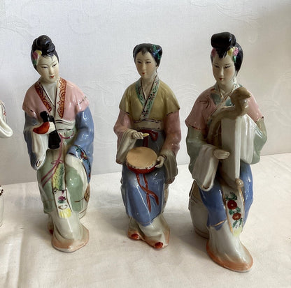 6x Chinesische Porzellanfigur Musikerinnen Orchester handgemalt Vintage China