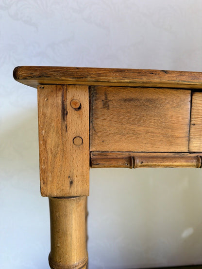 Antiker Beistelltisch Faux Bamboo Holz Schublade