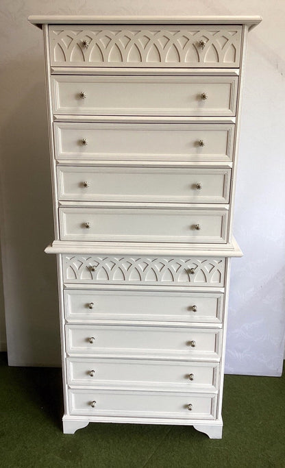 2 Weiße Kommoden, 10 Schubladen Schnitzdekor Landhaus Shabby Chic Schlafzimmer