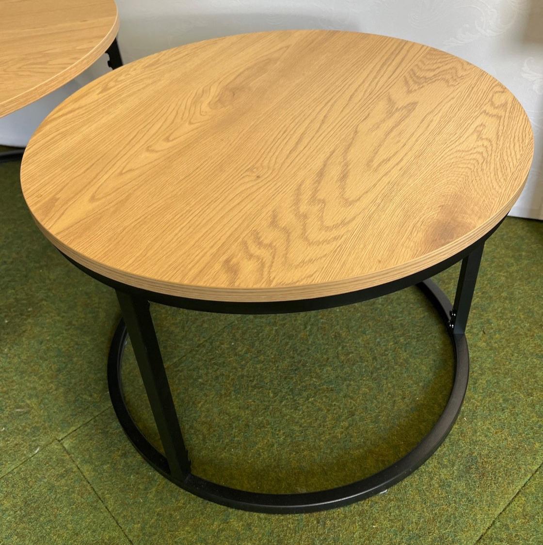2er Set Couchtisch rund Holzwerkstoff Eichenfarbig, Metall, " Ciara"