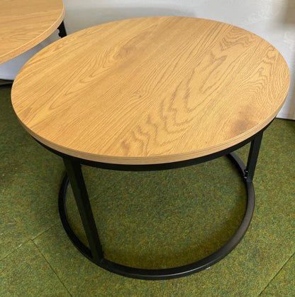 2er Set Couchtisch rund Holzwerkstoff Eichenfarbig, Metall, " Ciara"