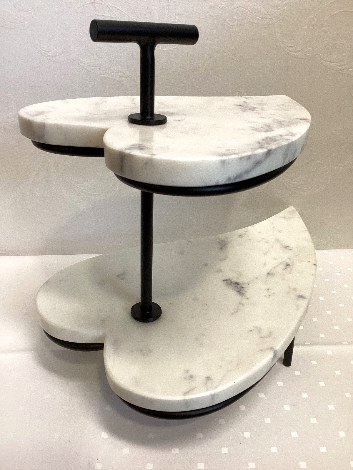 Etagere 2-stöckig Marmor Herzform schwarz Metall Servierständer Cakestand