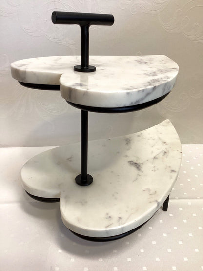Etagere 2-stöckig Marmor Herzform schwarz Metall Servierständer Cakestand