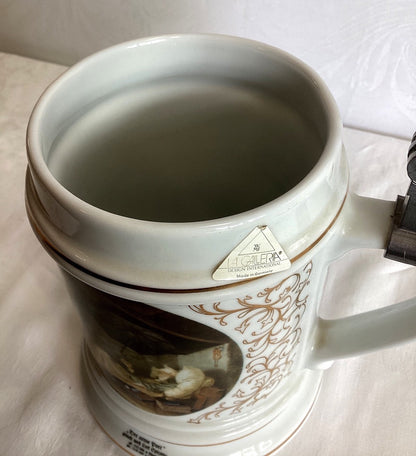 WMF La Galleria Bierkrug Porzellan Zinndeckel Der arme Poet Carl Spitzweg German