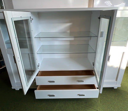 Vitrineschrank, Highboard, Glasböden, Innen-Beleuchtung, 4 Türen, 2 Schubladen