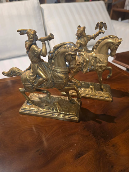 2 Messingfiguren Reiter zu Pferd mit Trompete Historismus/ Falken