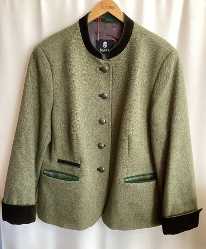 Bauer Pour Femme Trachtenjacke Damen Gr.48 Schurwolle Grün Velours Tracht