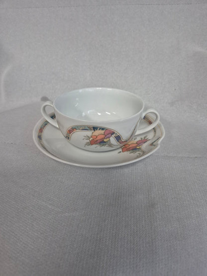 Kaiser Skara Suppentasse mit Untertasse, Blüten, Vintage