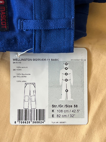 MASCOT Basic Wellington Arbeitshose Gr. 58 Blau 100% Baumwolle, NEU, OVP