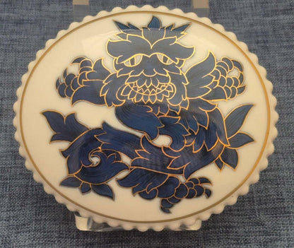 Rosenthal Bavaria Porzellan Deckeldose oval Drache in Blau und Gold Antik