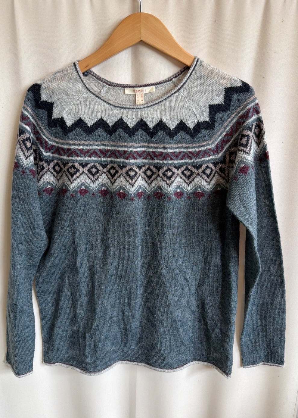 Esprit Damen Strickpullover Norweger Fair Isle Muster grau blau Gr. M neu
