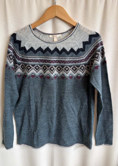 Esprit Damen Strickpullover Norweger Fair Isle Muster grau blau Gr. M neu