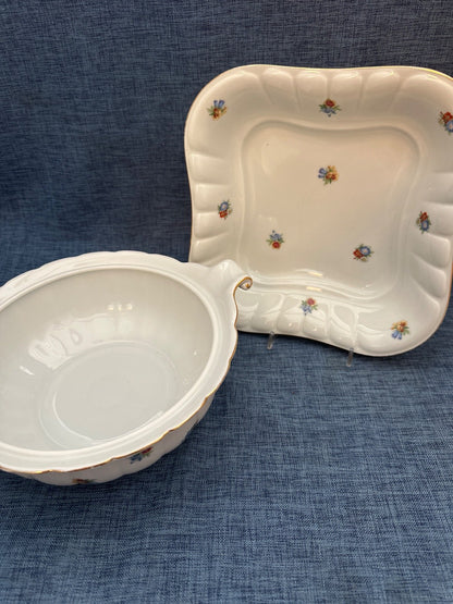 Thomas Bavaria Porzellan Set Schüssel Servierschale Blumendekor Goldrand