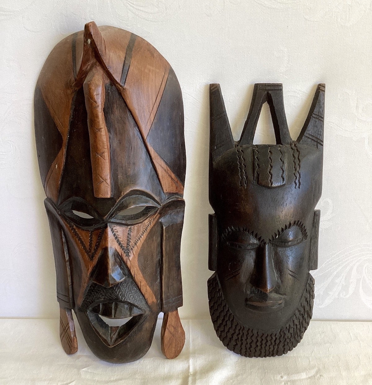 2x Afrikanische Holzmaske handgeschnitzt Tribal Wandmaske Afrika Deko Vintage