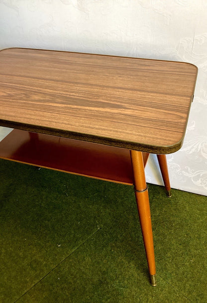 Vintage Couchtisch 50er 60er Mid Century Holz Formica Nierentisch-Ära Ablage