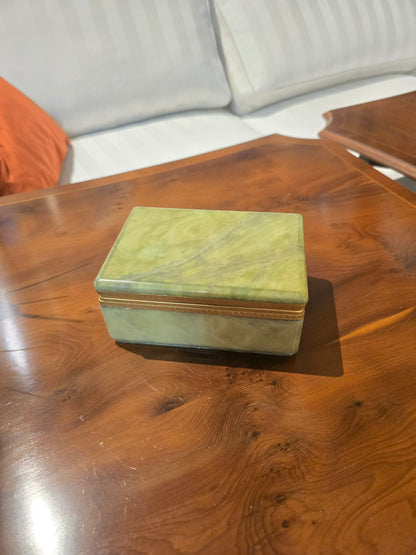 Vintage Schmuckschatulle Marmor Onyx Messing grün eckig Deckelbox