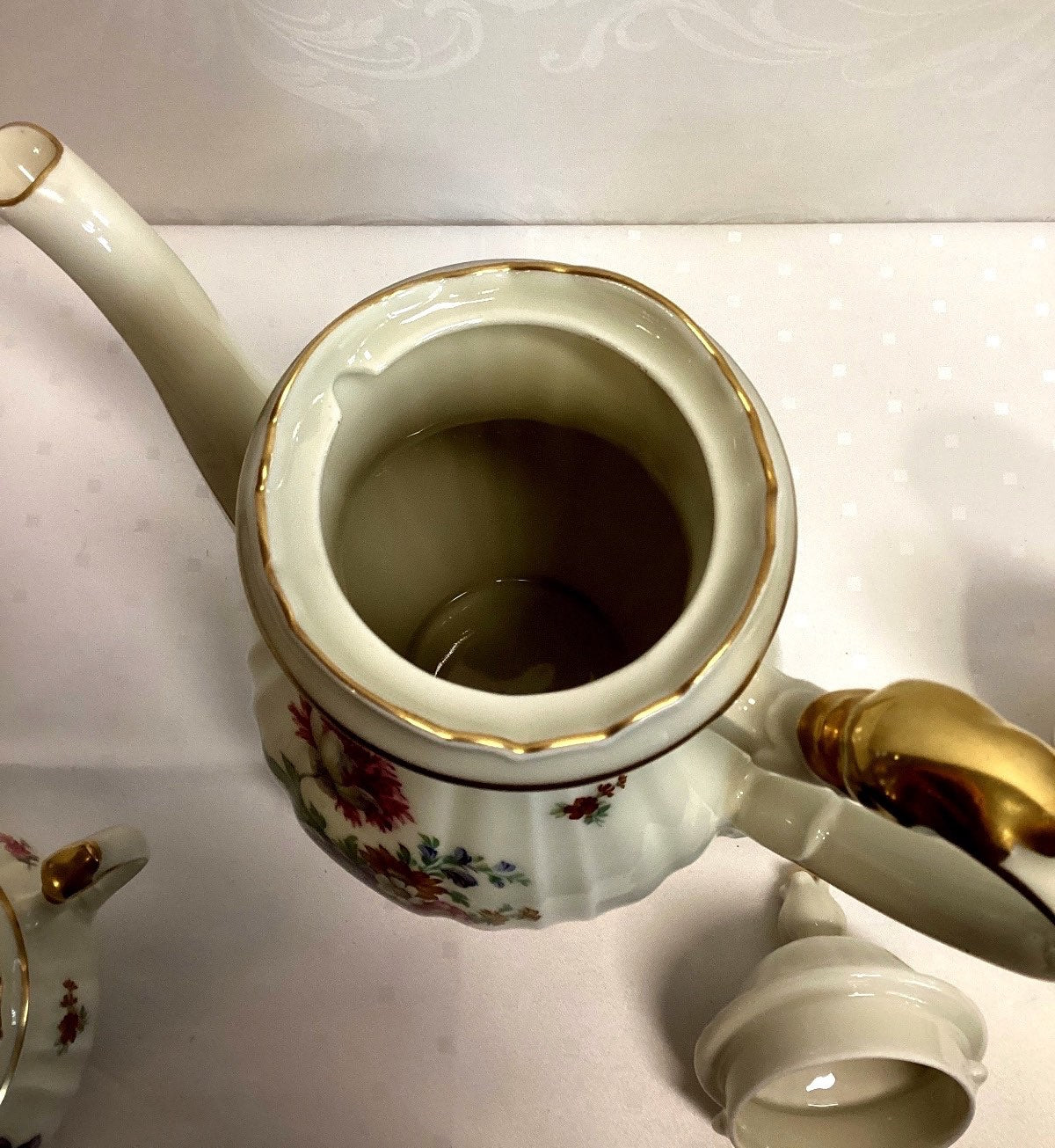 Fürstenberg Kaffeeservice 3-tlg Blumendekor Goldrand Baroque Kanne Milch Zucker