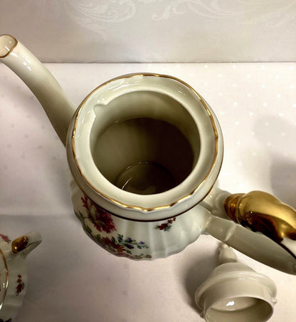 Fürstenberg Kaffeeservice 3-tlg Blumendekor Goldrand Baroque Kanne Milch Zucker