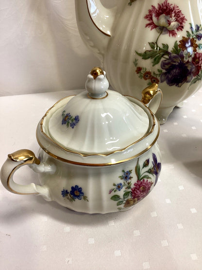 Fürstenberg Kaffeeservice 3-tlg Blumendekor Goldrand Baroque Kanne Milch Zucker