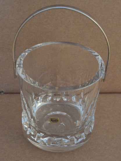 Kosta Kristall Eiskübel Glas mit Metallhenkel Vintage