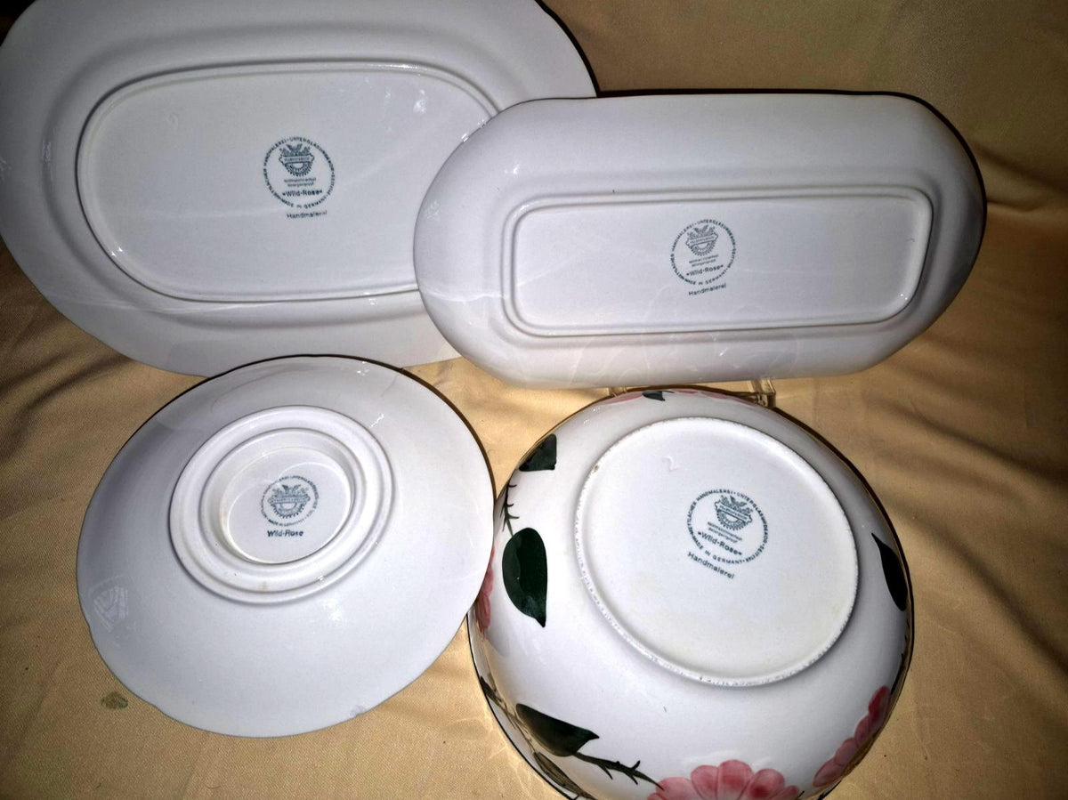 Villeroy & Boch "Wild Rose" Porzellan Set Platten Schüssel Sauciere - Handgemalt