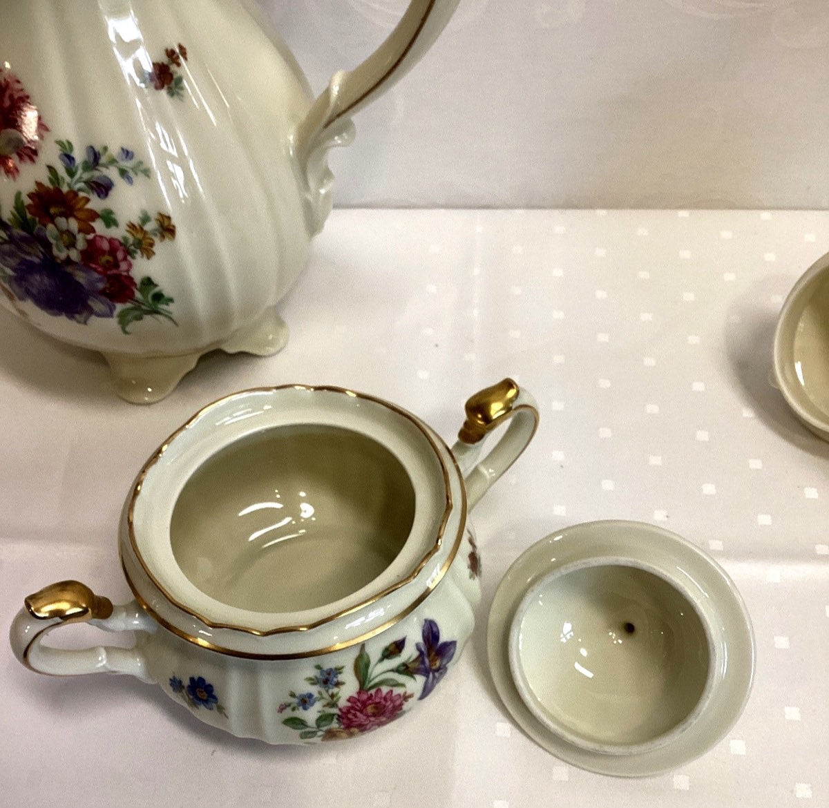 Fürstenberg Kaffeeservice 3-tlg Blumendekor Goldrand Baroque Kanne Milch Zucker