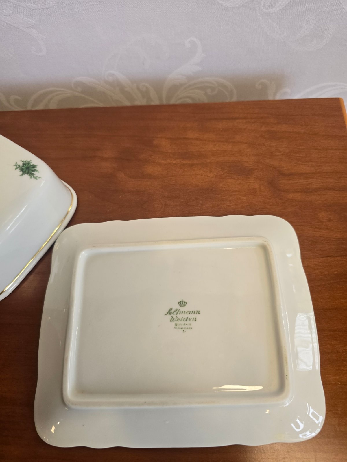 Seltmann Weiden Bavaria Butterdose Porzellan grünes Blumendekor Goldrand vintage