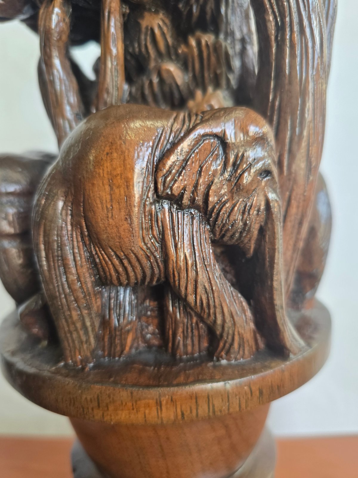 Handgeschnitzter Holz Kerzenhalter Elefant Palmen Figur Vintage Kolonialstil