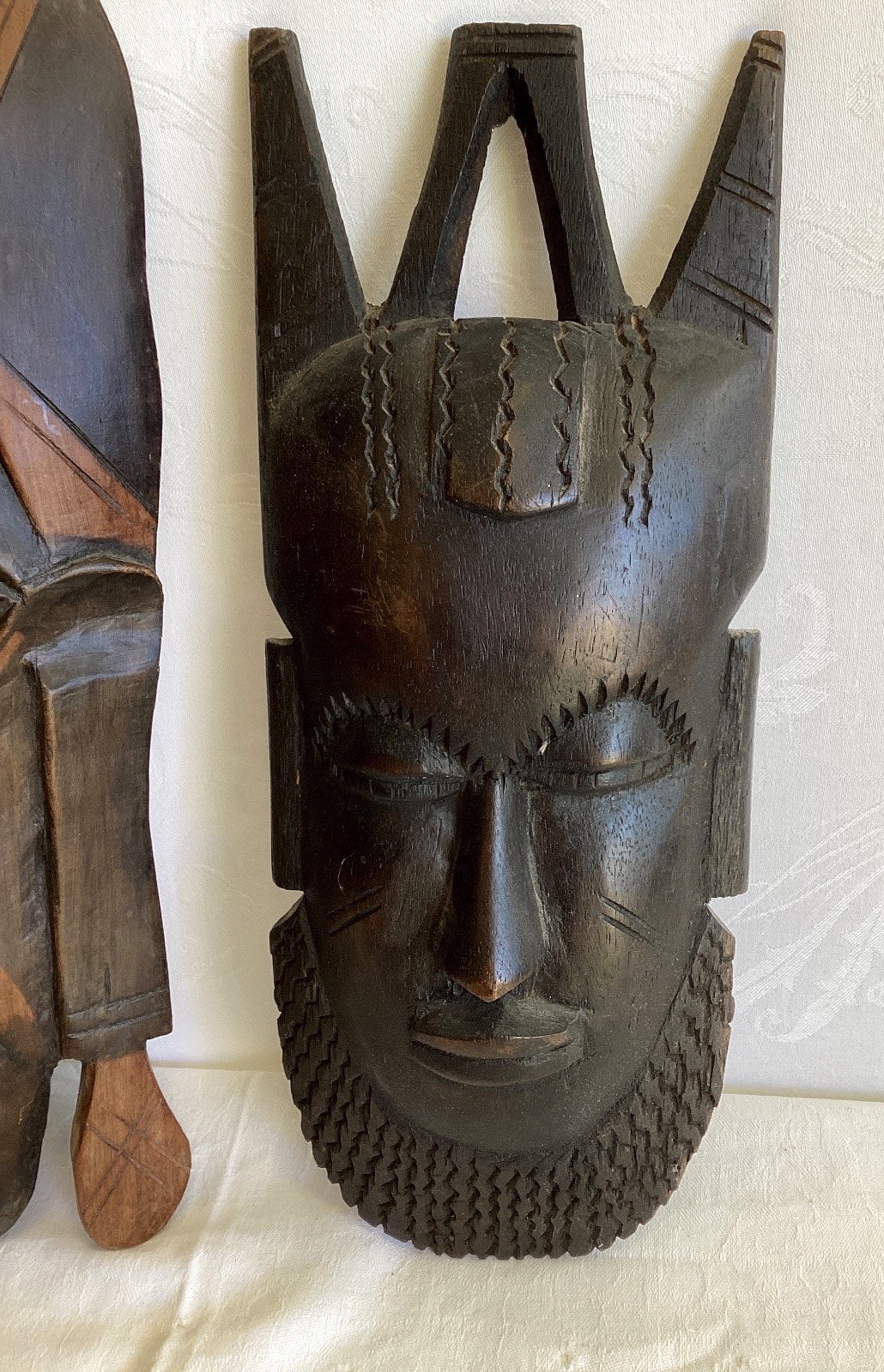 2x Afrikanische Holzmaske handgeschnitzt Tribal Wandmaske Afrika Deko Vintage