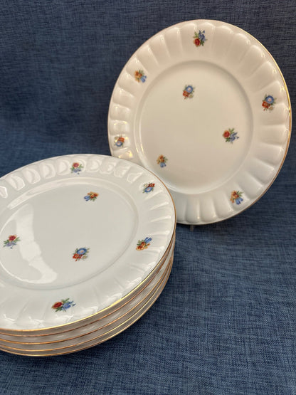 Thomas Bavaria Porzellan 6 Speiseteller Blumendekor Goldrand Vintage