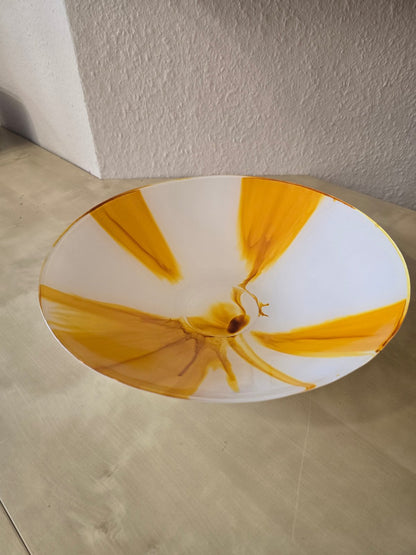 Glasschale Opalweißglas Bernstein Swirl Dekor 70er Schale  Vintage