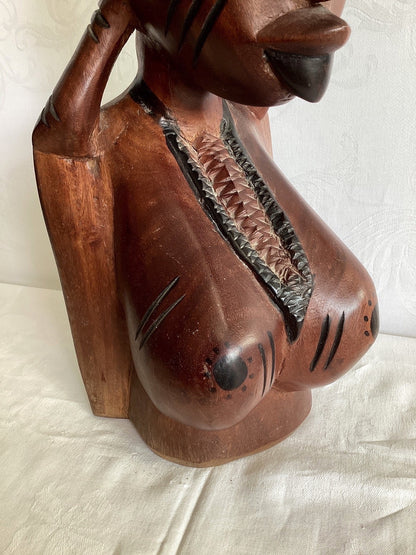 Afrikanische Holzbüste Frau handgeschnitzt Stammeskunst Skulptur Schnitzerei