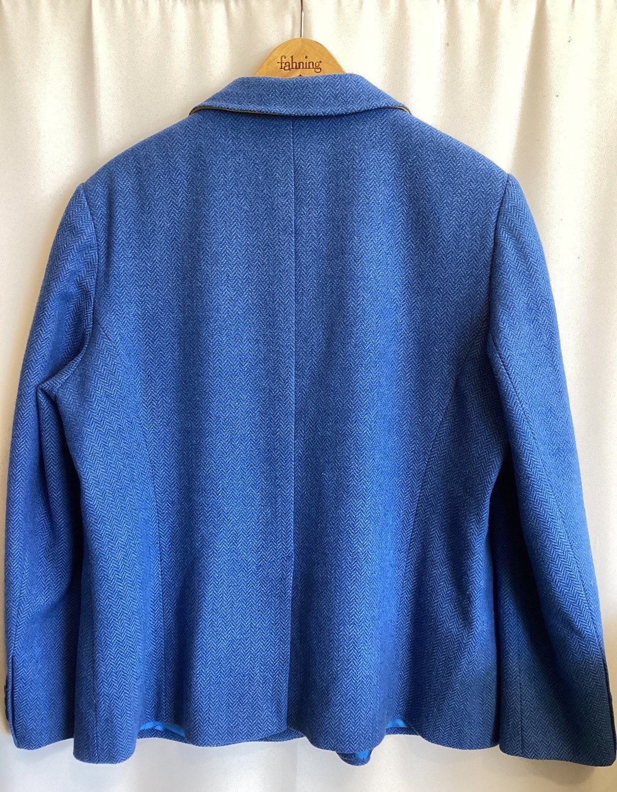 BAUER Damen Blazer 100% Schurwolle Fischgrät Blau Gr. 46 Vintage klassisch