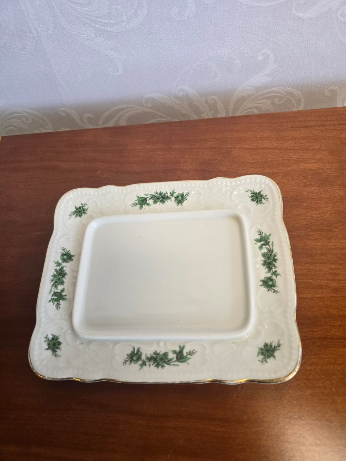 Seltmann Weiden Bavaria Butterdose Porzellan grünes Blumendekor Goldrand vintage