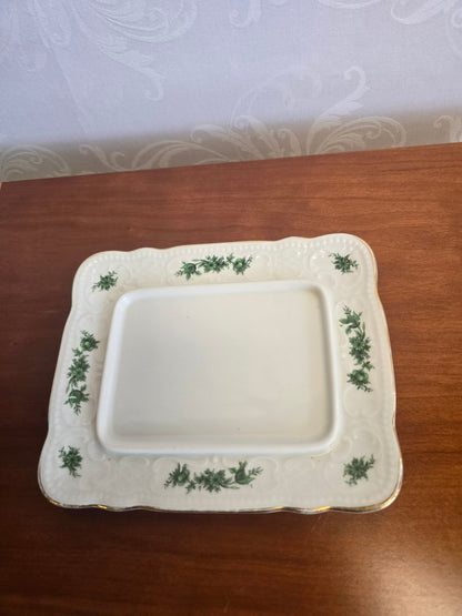 Seltmann Weiden Bavaria Butterdose Porzellan grünes Blumendekor Goldrand vintage