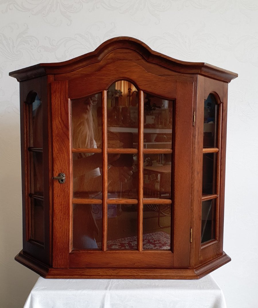 Hängevitrine Eiche Holz Glasfront Sammlervitrine Wandvitrine Vintage