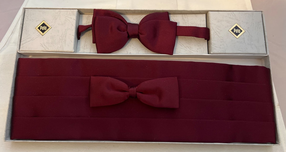 Fa. Pelo, Fliege Kummerbund Set Bordeaux/Weinrot, Smoking Gr. 2