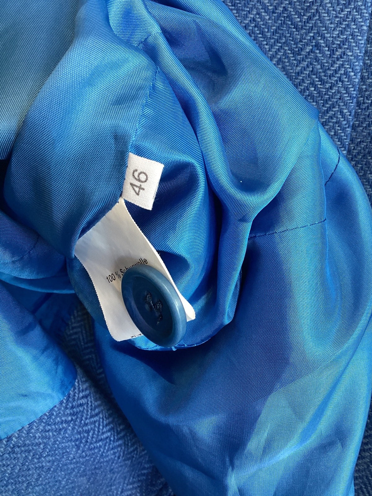 BAUER Damen Blazer 100% Schurwolle Fischgrät Blau Gr. 46 Vintage klassisch